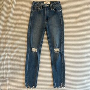Just Black Denim Distressed Straight Leg/Skinny Jeans - 24, Medium Wash